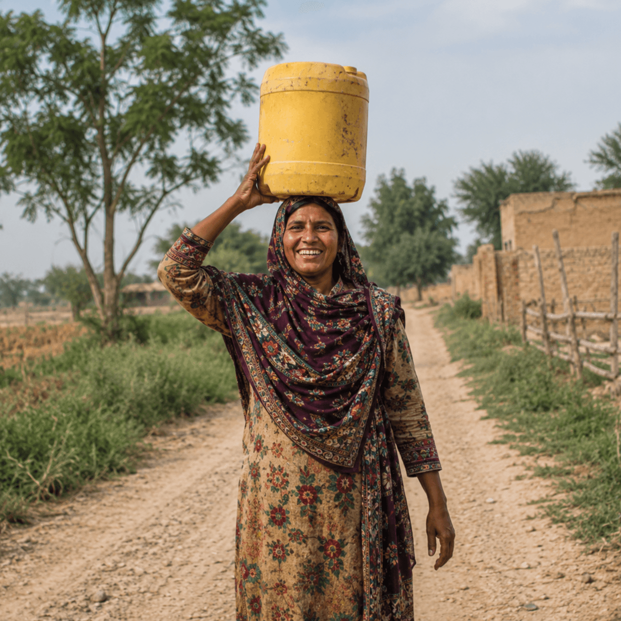 A boy cupping his hands to drink from a hand pump
